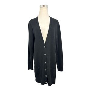 PURE Collection Cashmere Cardigan Womens 14/ 16 Large Black Button Up Long